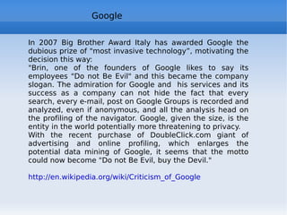 Microblogging Constant publication of short contents in the network, in the form of text messages (usually up to 140-200 bytes), images, video, MP3 audio, but also bookmarks, citations and notes These contents are published on a social networking site, visible to everyone or only to people in your community http://en.wikipedia.org/wiki/Micro-blogging   http://www.twitter.com   http://it.youtube.com/watch?v=ddO9idmax0o   (Twitter) 
