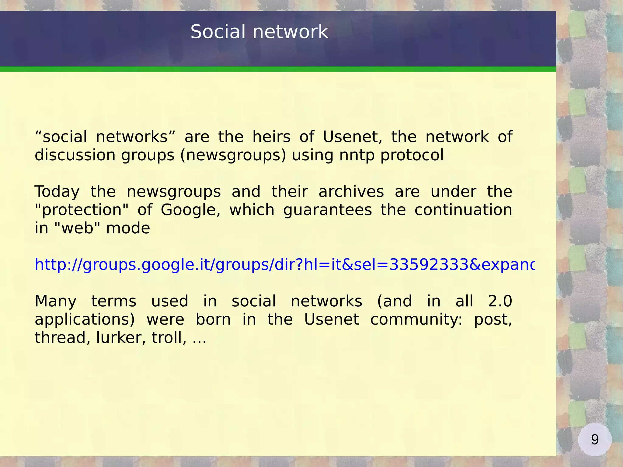 Are sufficient and suitable only quantitative criteria to determine the  degree  of Authorship? All this, moreover, is complicated in the case of collective or co-created content in distributed editors: for example, who is the author and owner of publishing rights of Wikipedia voices? Creative Commons … see  licences Web 2.0 social aspects 4 
