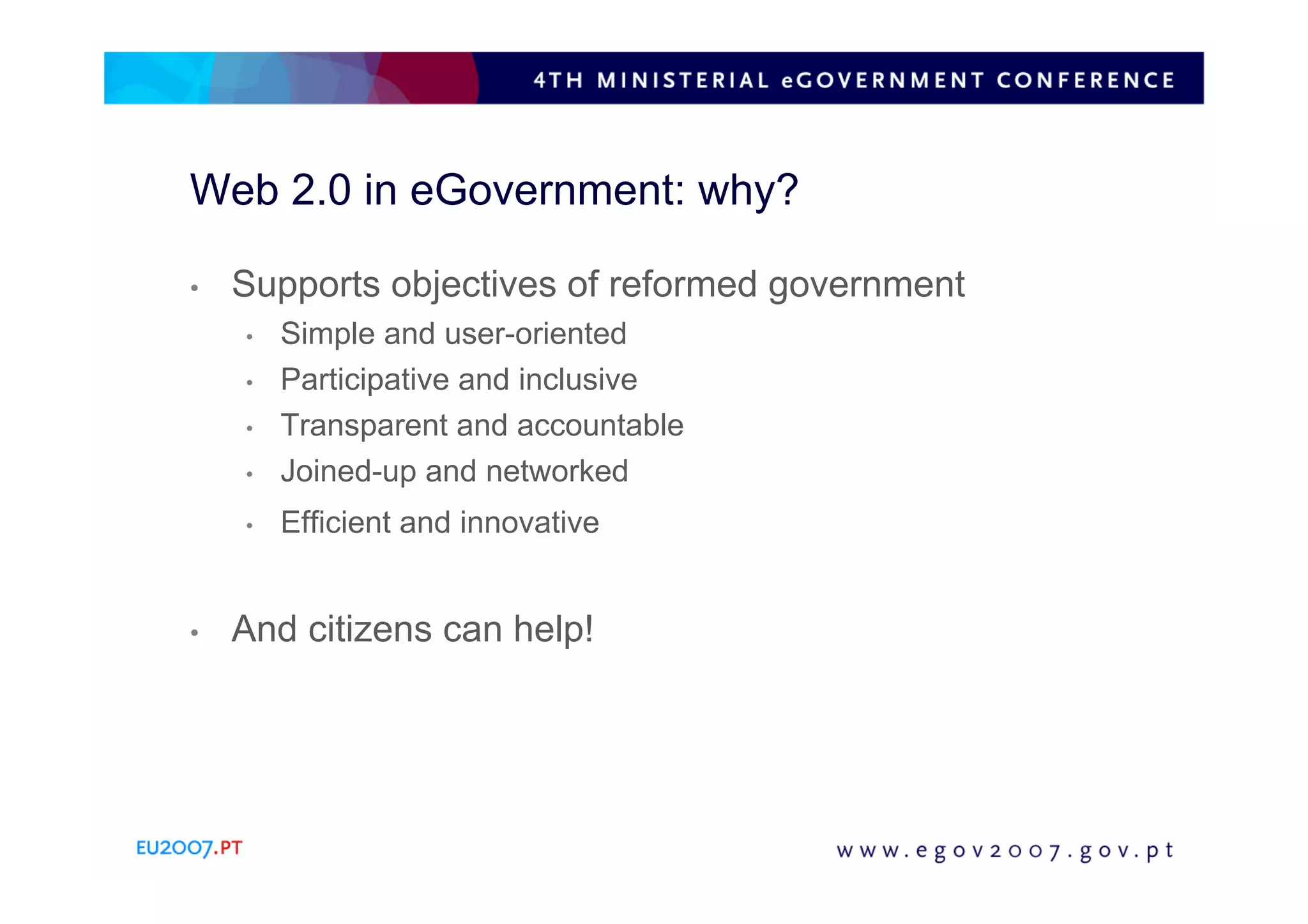 Web2 0 for eGovernment: why and how?