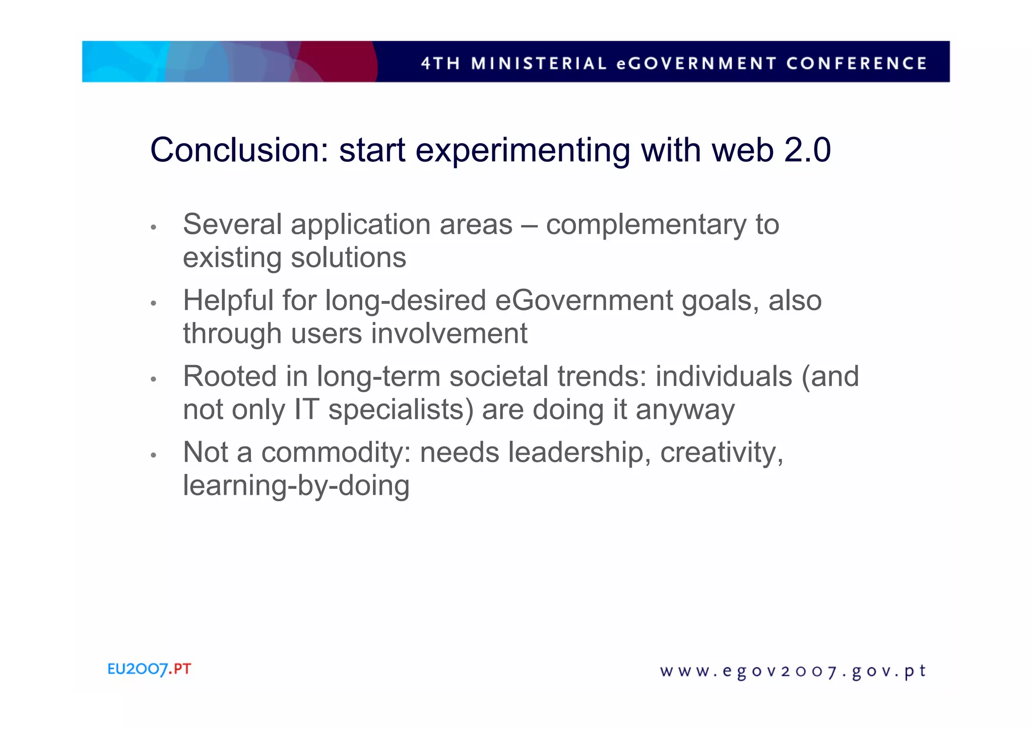Web2 0 for eGovernment: why and how?