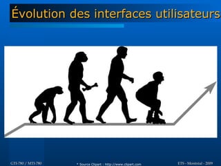 Évolution des interfaces utilisateurs




GTI-780 / MTI-780   * Source Clipart : http://www.clipart.com   ETS - Montréal - 2009
 