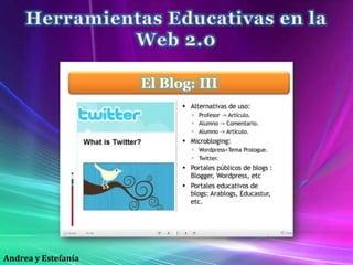 Herramientas Educativas en la Web 2.0El Blog: IIIAndrea y Estefanía 