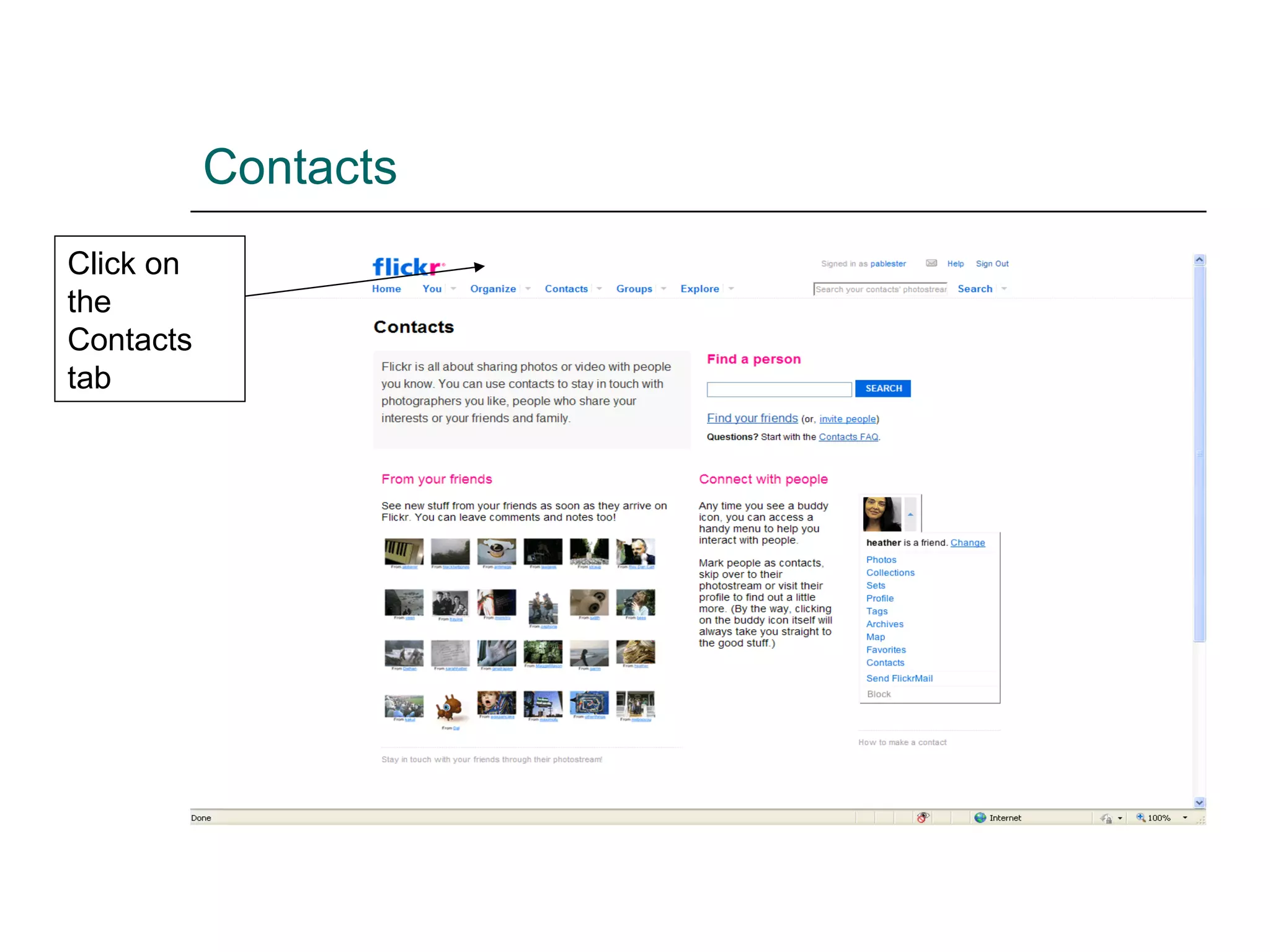 Contacts Click on the Contacts tab 