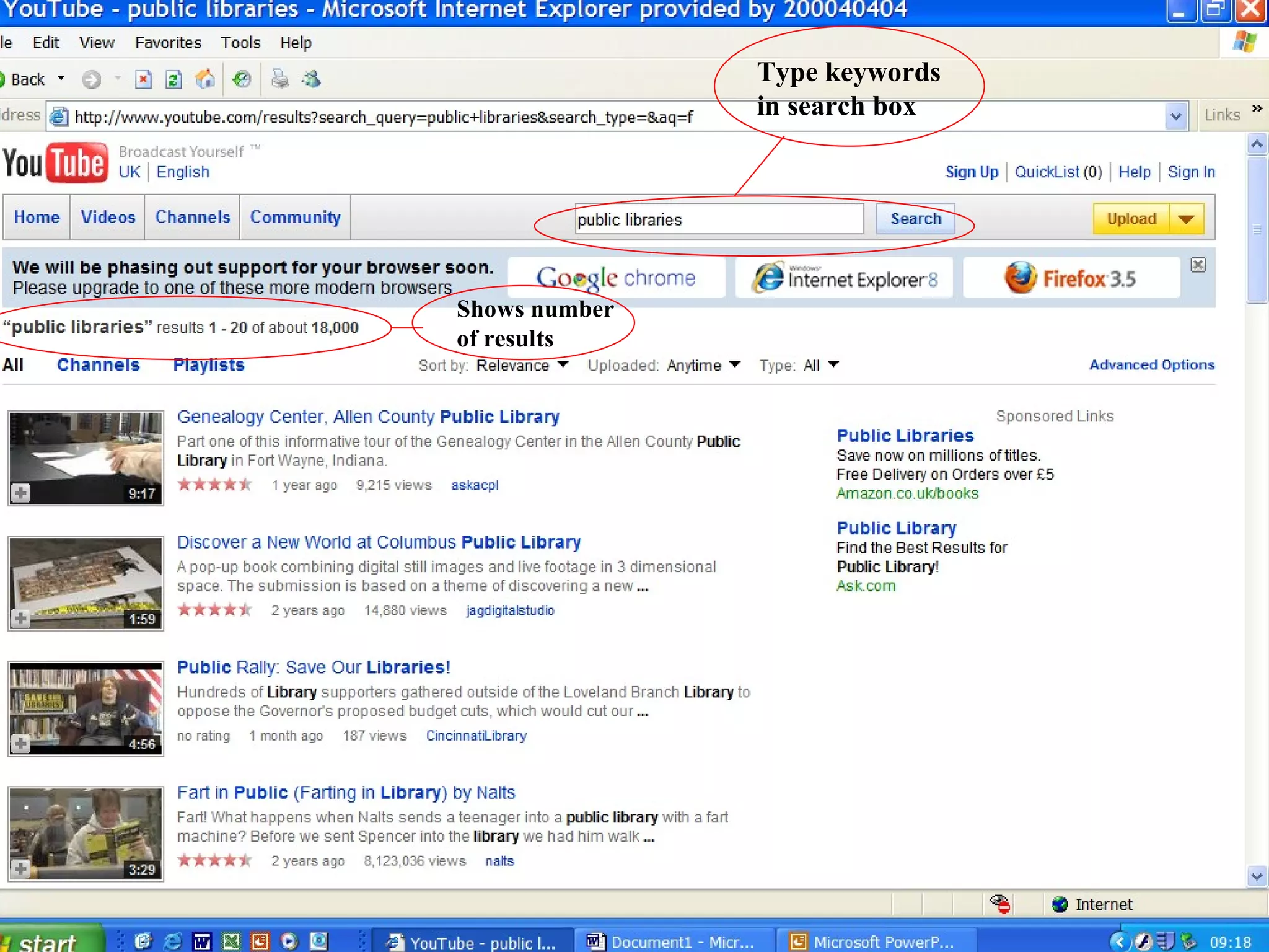 Type keywords in search box Shows number of results 