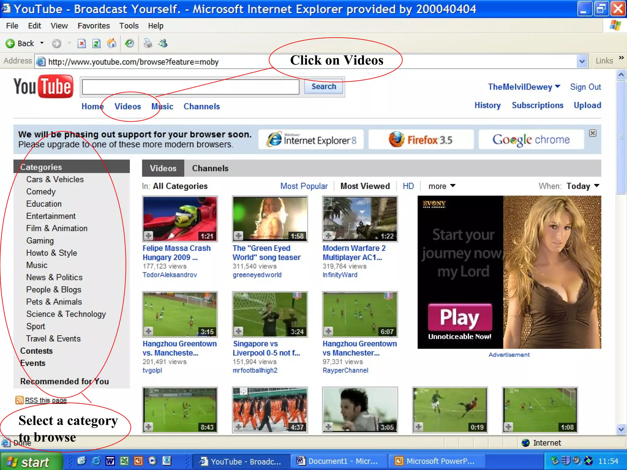 Click on Videos Select a category to browse 
