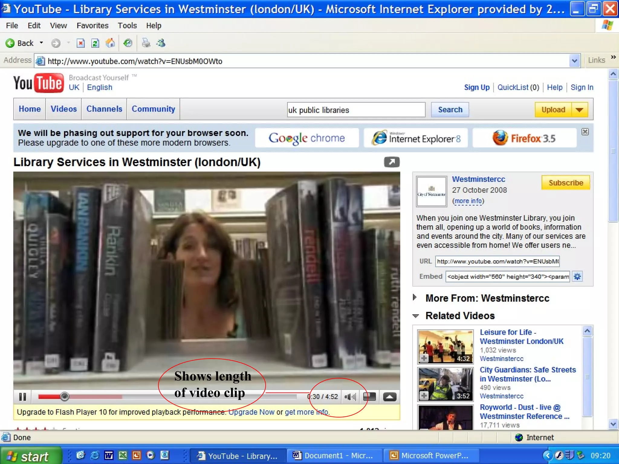 Shows length of video clip 