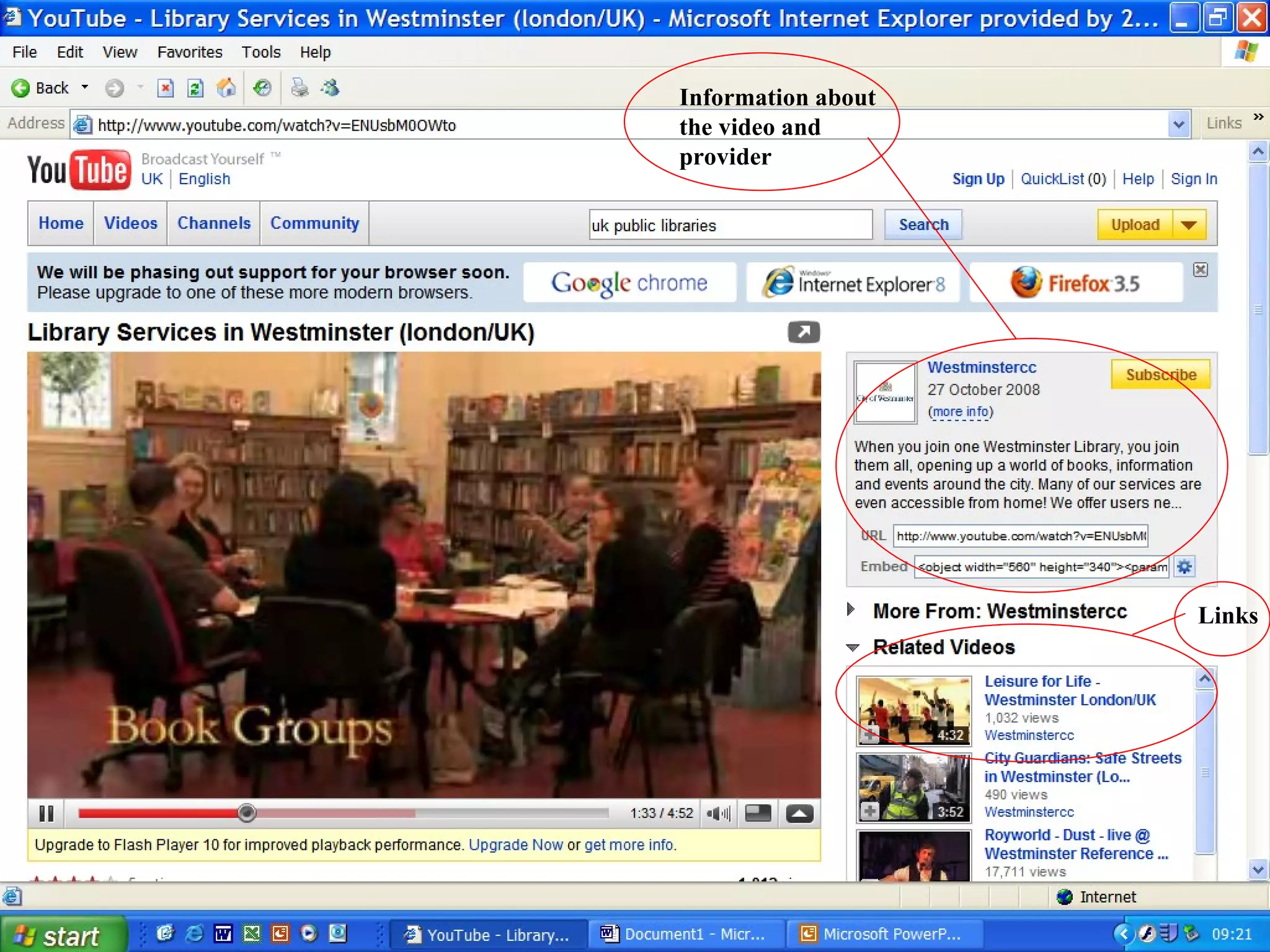 Information about the video and provider Links  