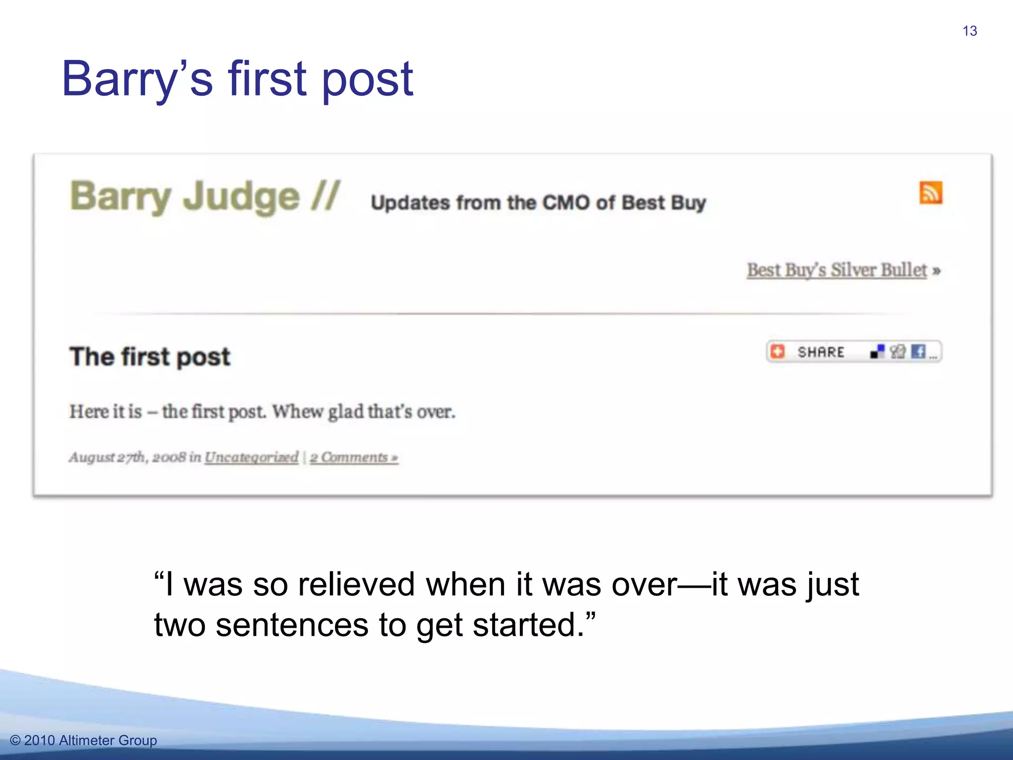 Barry’s first post13“I was so relieved when it was over—it was just two sentences to get started.” 