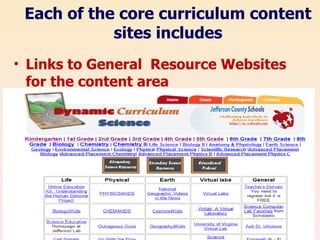 Links to General  Resource Websites for the content area Each of the core curriculum content sites includes 