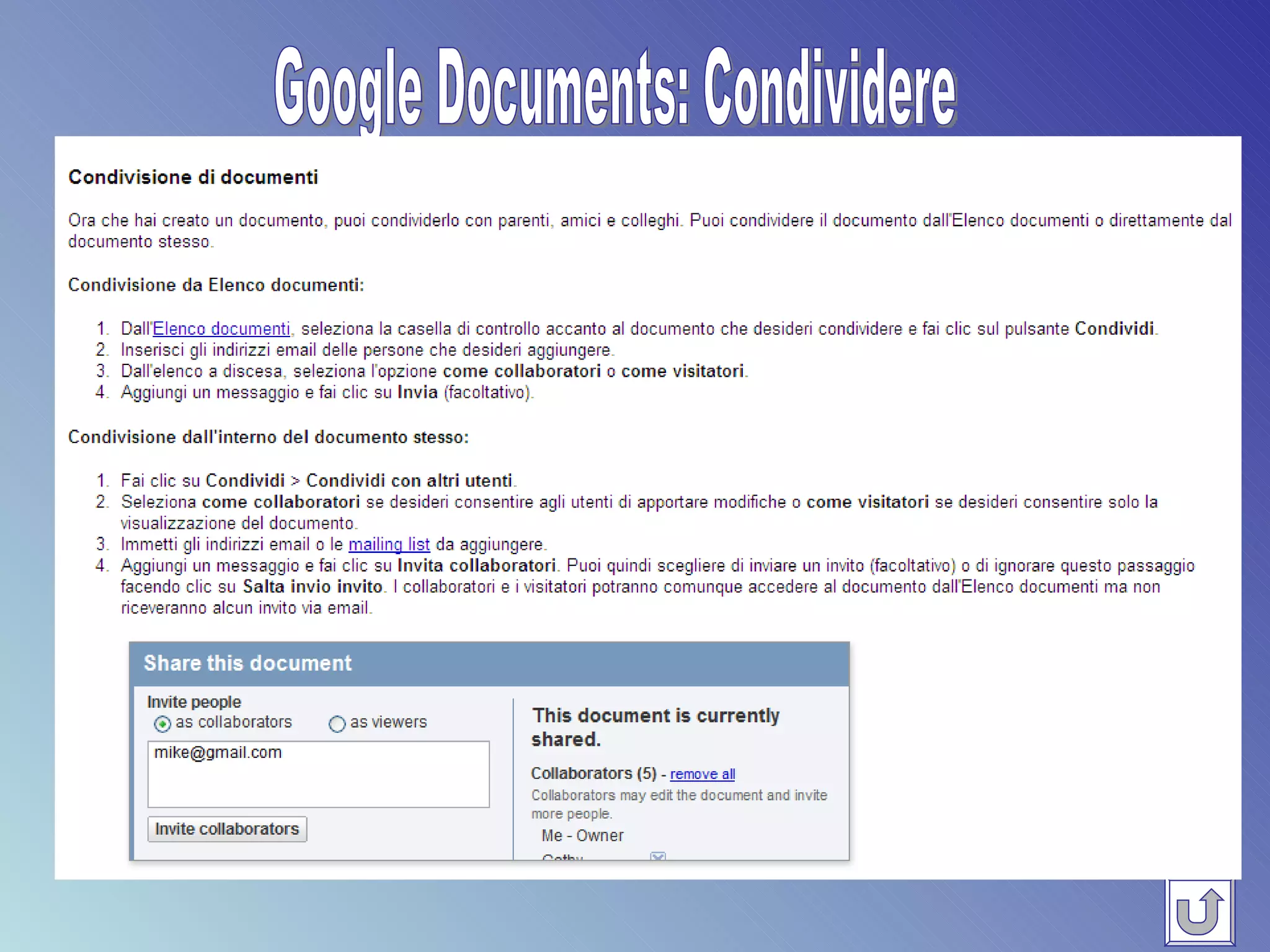 Google Documents: Condividere 