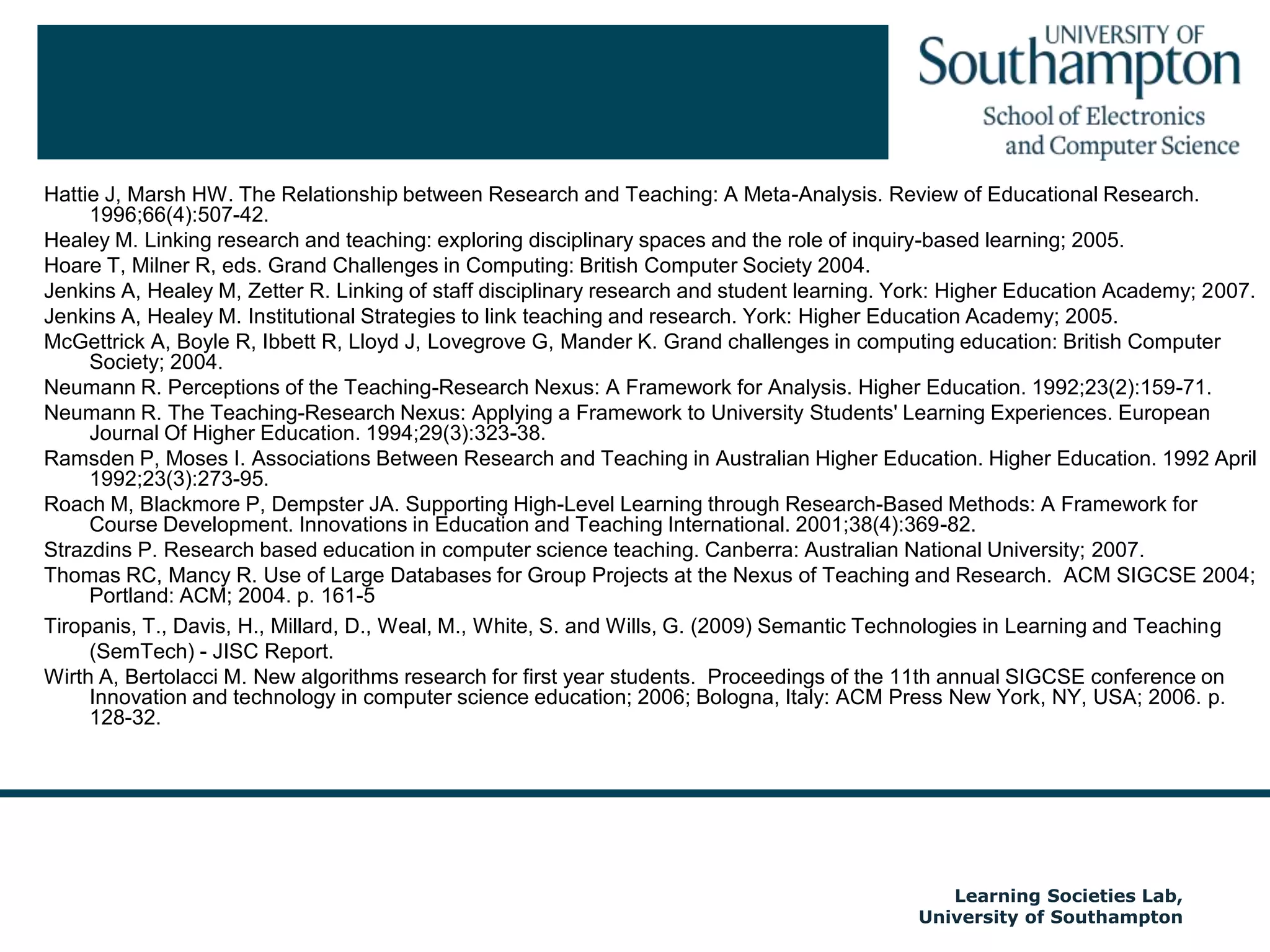 Learning and teaching opportunitiesTransparent Data can assistRetention by monitoring progress and empowering studentsVisibility of programmes and research output, attracting fundingWorkflows and collaboration across departments and institutionsStudent recruitmentIntegration of knowledge capital, cross curricular initiativesClassroom contextsAssisting course creation and deliver workflowRecommend relevant resources and workflowEfficient accreditation processesCritical thinking and argumentation supportEfficient personal and group knowledge constructGroup formationAssessment, certification, countering/detecting plagiarismAutumn 2009