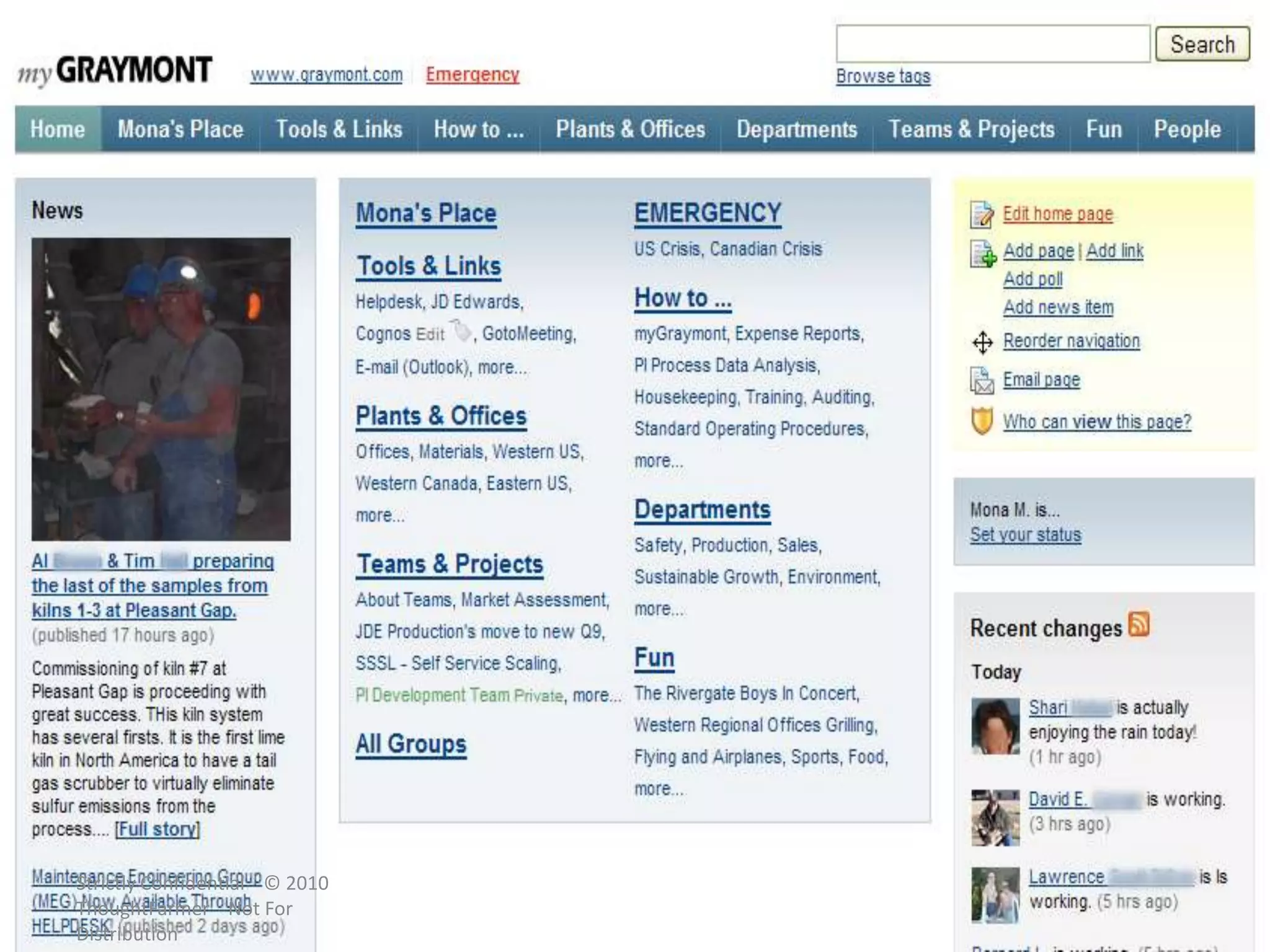 Strictly Confidential    © 2010 ThoughtFarmer    Not For Distribution   