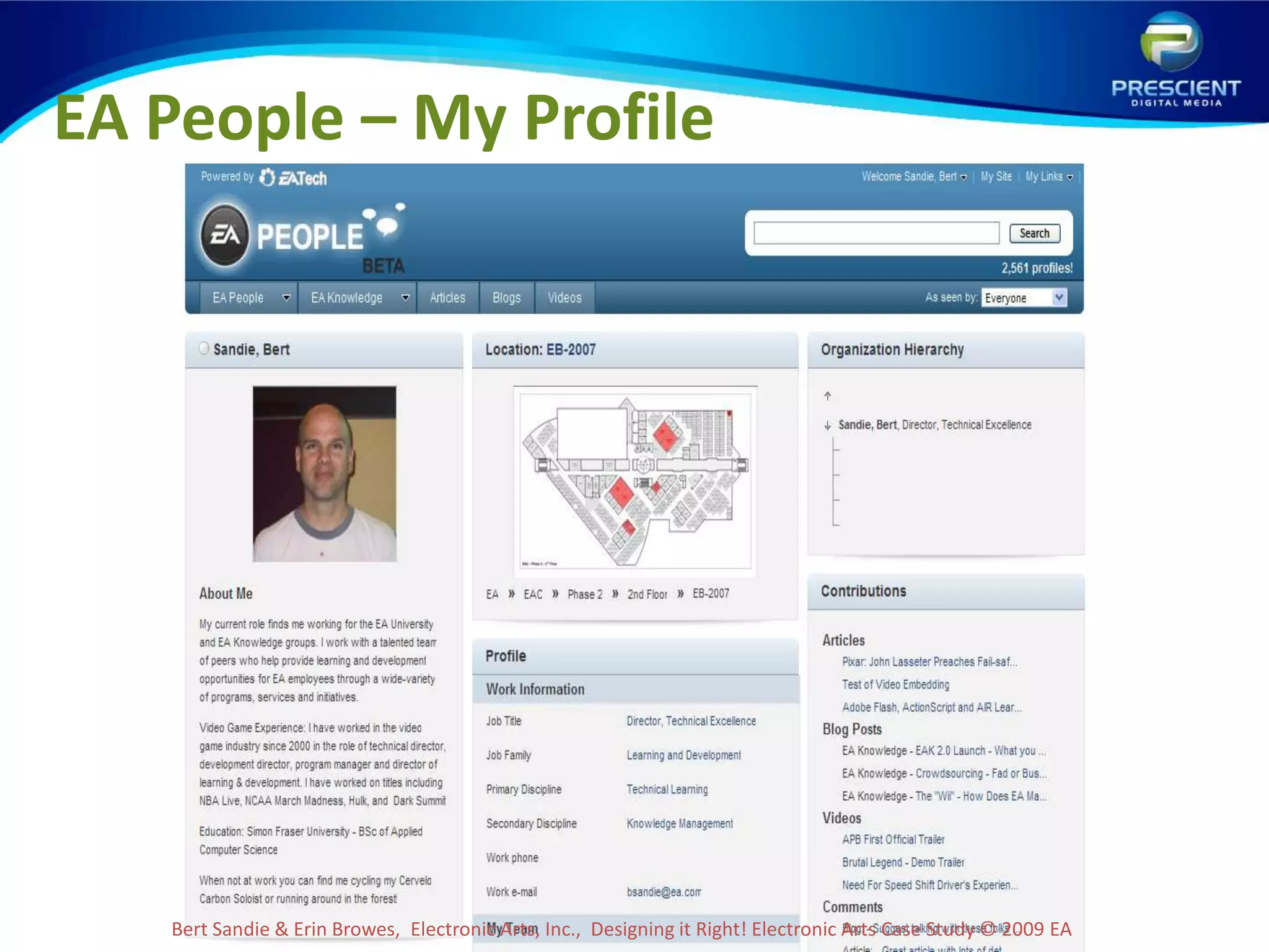 EA People – My ProfileBert Sandie & Erin Browes,  Electronic Arts, Inc.,  Designing it Right! Electronic Arts Case Study © 2009 EA