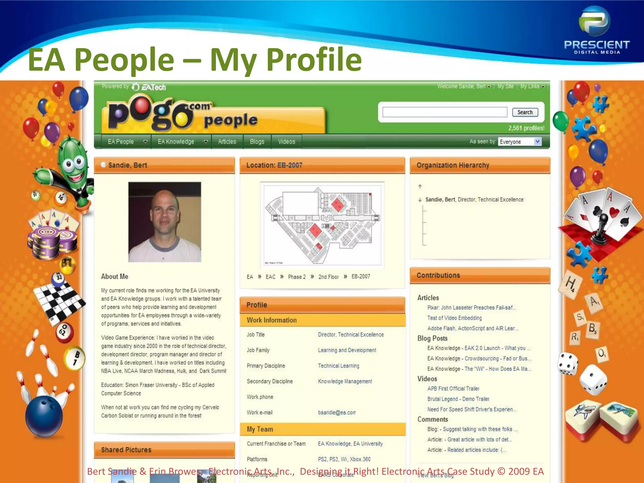 EA People – My ProfileBert Sandie & Erin Browes,  Electronic Arts, Inc.,  Designing it Right! Electronic Arts Case Study © 2009 EA