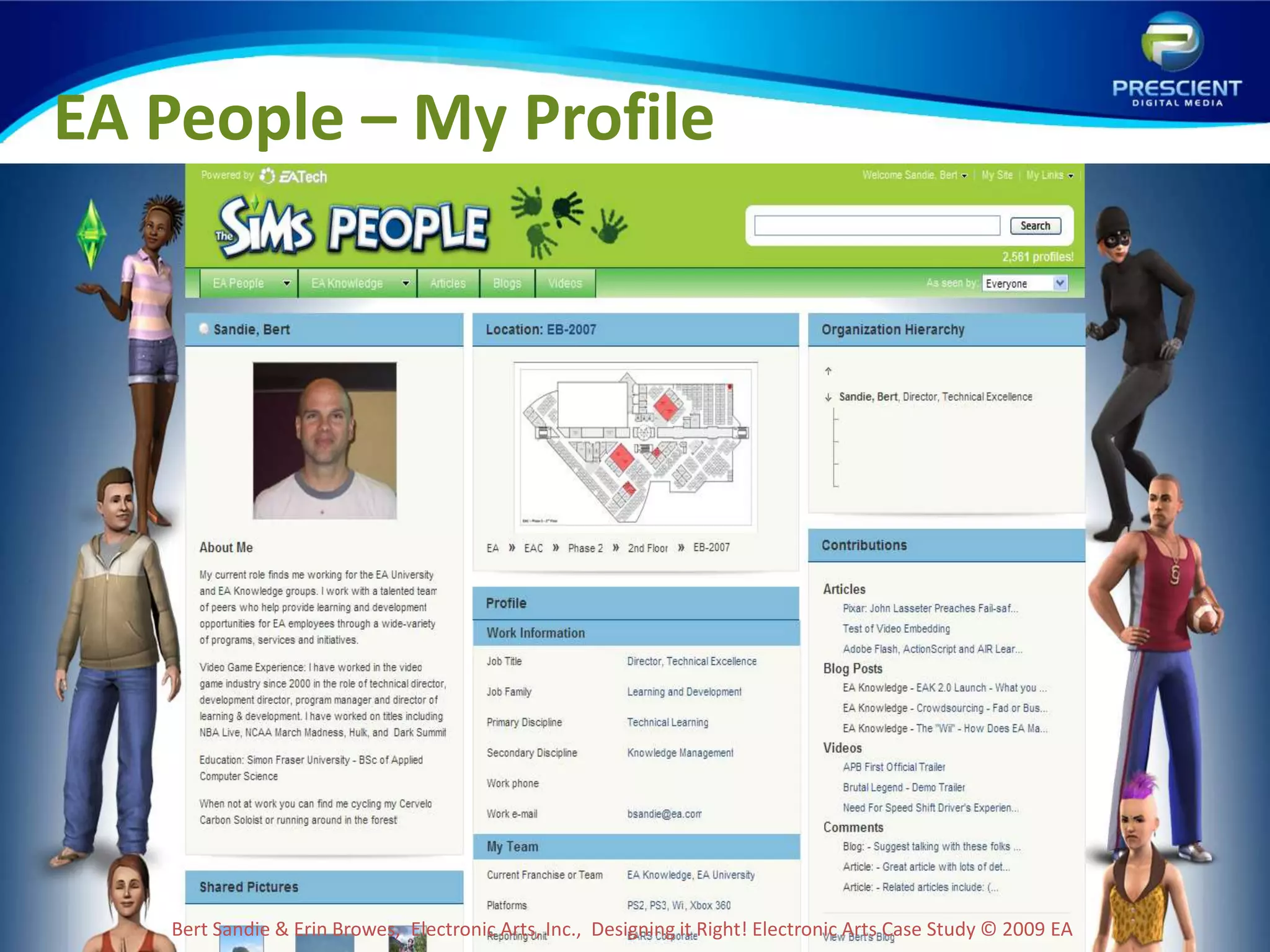 EA People – My ProfileBert Sandie & Erin Browes,  Electronic Arts, Inc.,  Designing it Right! Electronic Arts Case Study © 2009 EA