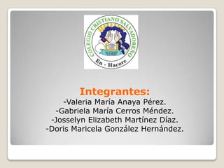 Integrantes:-Valeria María Anaya Pérez. -Gabriela María Cerros Méndez.-Josselyn Elizabeth Martínez Díaz.-Doris Maricela González Hernández.  