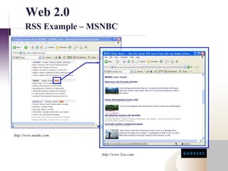 Web 2.0
      RSS Example – MSNBC




http://www.msnbc.com




                       http://www.2rss.com
 