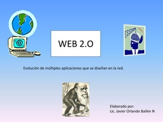 WEB 2.O Evolución de múltiples aplicaciones que se diseñan en la red. Elaborado por: Lic. Javier Orlando Ballén N 