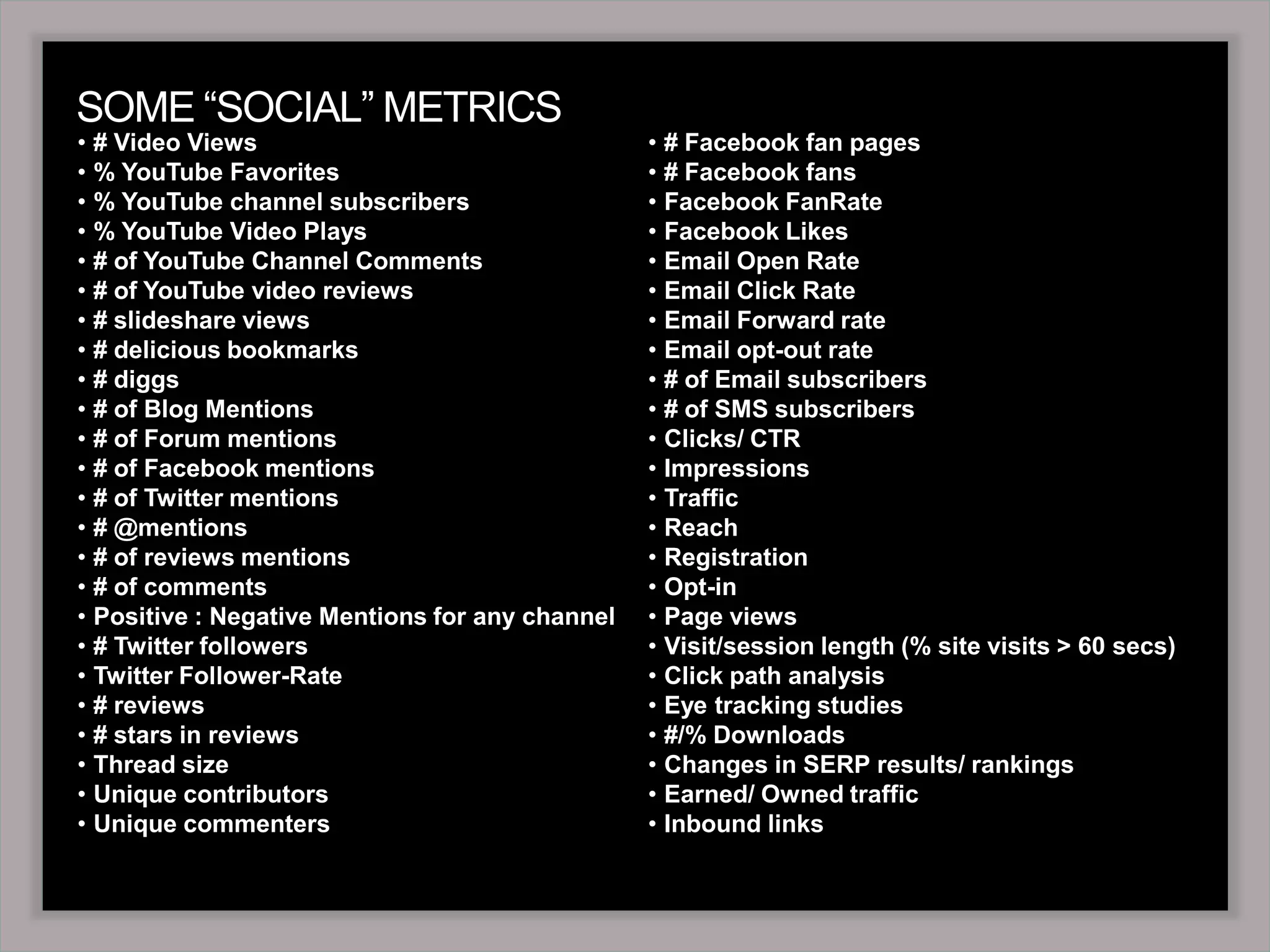 SOME “SOCIAL” METRICS 
