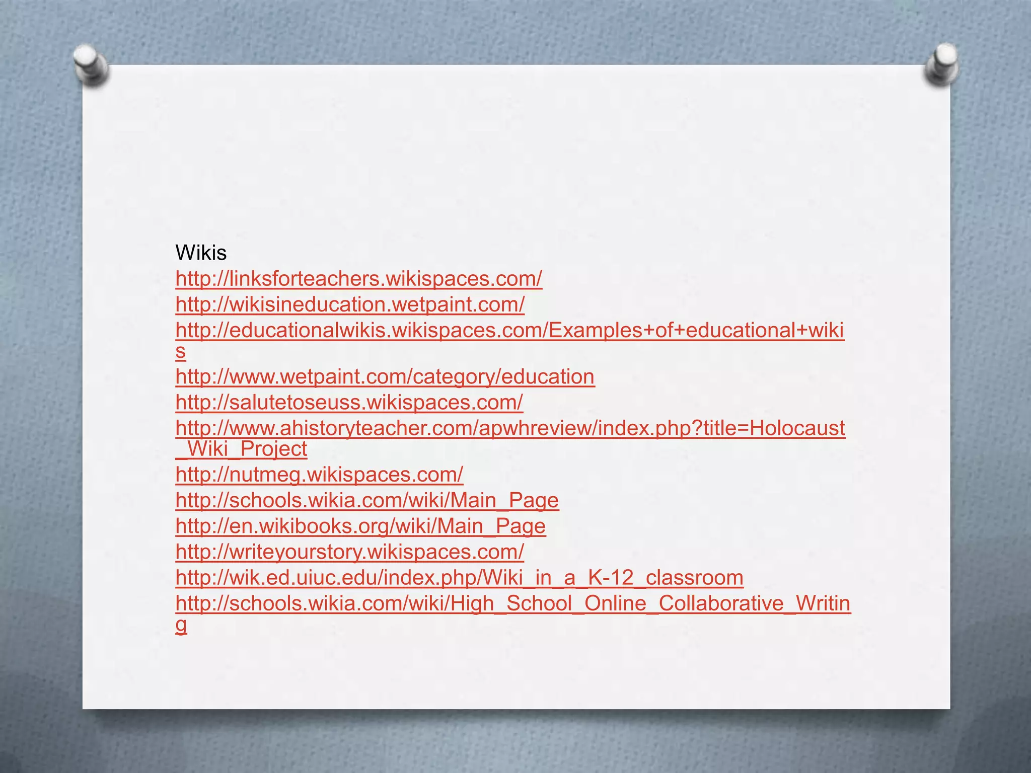 http://edublogs.org/10-ways-to-use-your-edublog-to-teach/1. Share materials, news, downloads, links and more2. Facilitate online discussions and collaboration3. Create a class publication that students can easily publish to and you can easily edit4. Replace your newsletter and stay in touch with parents about what is going on in class5. Get your students blogging so that they can share their work and thoughts6. Share your lesson plans7. Integrate videos, podcasts, and other media8. Create blogs for clubs, student groups, events, sports teams, or just about any type of group9. Get feedback or gather information10. Create a fully functional website