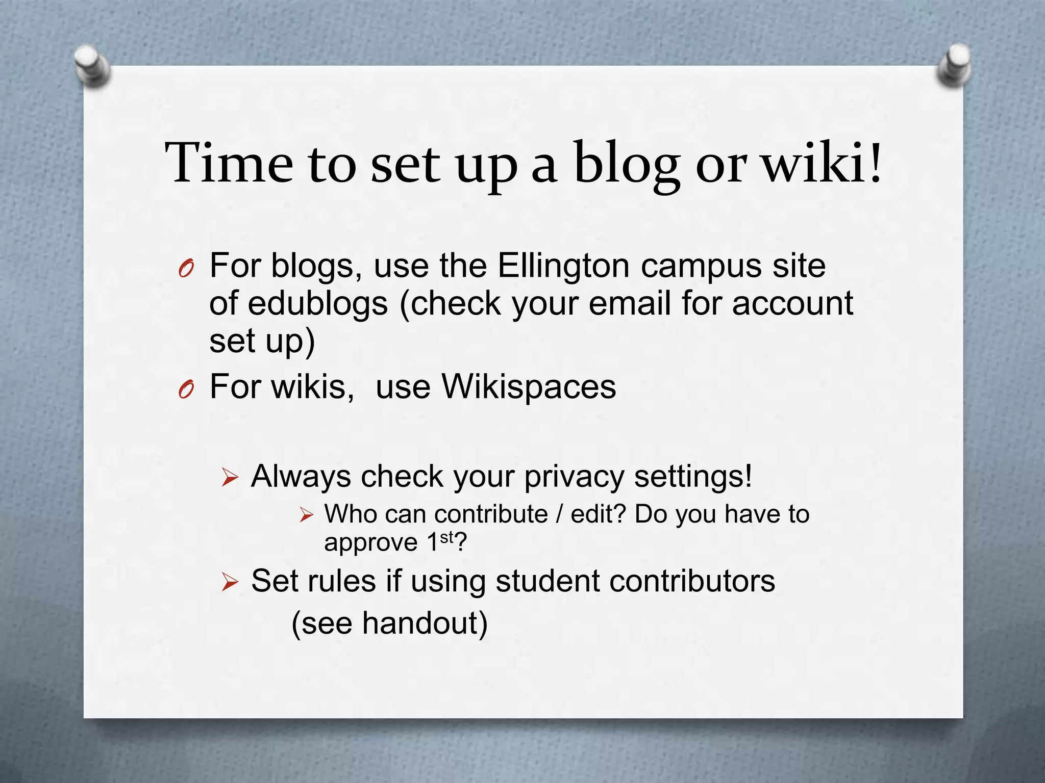 Too many blogs, not enough time! Use an aggregator to keep track of posting updates.Google Reader http://www.google.comBloglineshttp://www.bloglines.com/