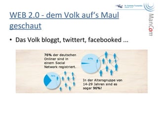 WEB 2.0 - dem Volk auf‘s Maul geschaut Das Volk bloggt, twittert, facebooked ...  