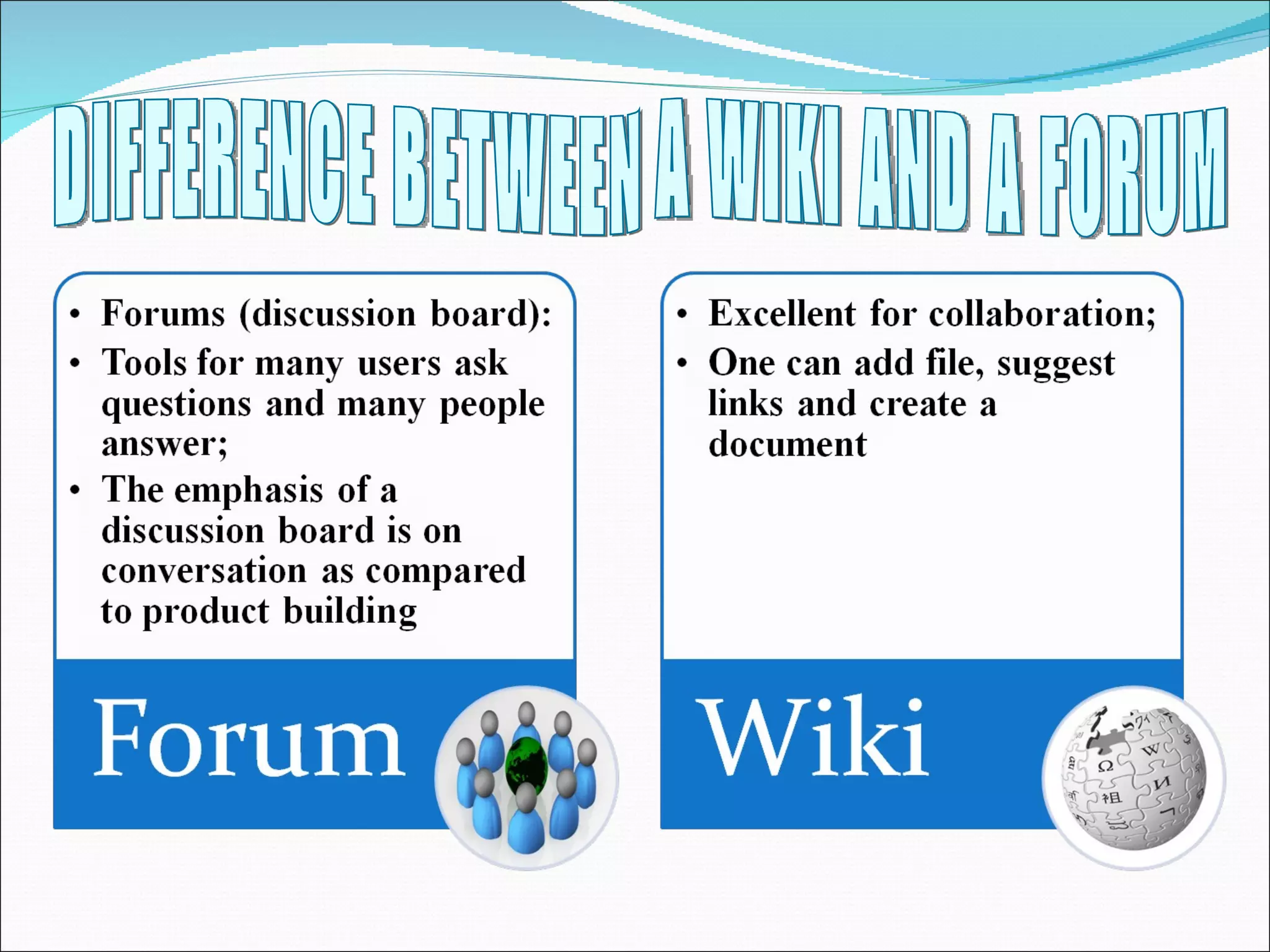 DIFFERENCE BETWEEN A WIKI AND A FORUM 