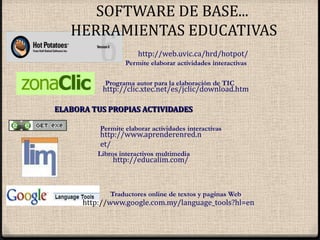 SOFTWARE DE BASE... IMÁGEN, SONIDO, VÍDEOBusca en Google y Yahoohttp://www.twingine.com/Buscador de libroshttp://www.justfreebooks.info/es/Buscador de archivos en pdfhttp://www.pdf-search-engine.com/Buscador de Web 2.0http://yoozila.com/Multibuscador http://www.hittery.com/