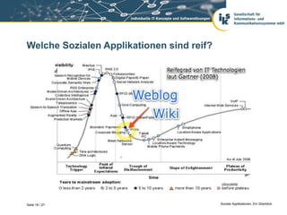 Welche Sozialen Applikationen sind reif?




Seite 18 / 27                              Soziale Applikationen. Ein Überblick.
 