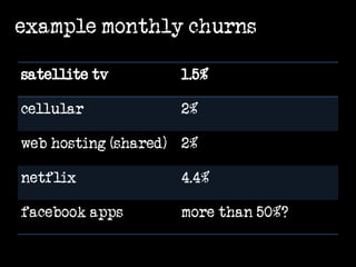 Netflix example<br />(numbers not exact)<br />($16 rev - $10  svc cost) per month  $6/mo  <br />x 22 mo lifetime= $132<br...
