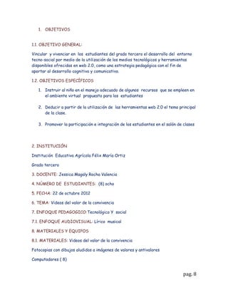utilidad a sus servicios este tiene mayor acogida entre la sociedad. Si se considera que la
Web 2.0 es más social que tecnológico, entonces, como resultado tendremos que los cambios
son posibles gracias a los avances tecnológicos, estos a su vez        son   condicionados de las
necesidades de lo social que se ha ido concediendo de la tecnología.
En los usuarios pertenecientes al contexto educativo, se evidencia al poder aprovechar la web
2.0 para crear las revistas digitales escolares donde le permiten al visitante interactuar,
conocer y dar una opinión generalizada de los contenidos expuestos allí. Recordemos que el
conocimiento, el compartir, crear, participar y relacionarse son objetivos de la educación para
promover un entorno tecno-social donde la colaboración y el intercambio de conceptos se
puede generar por parte los miembros de la institución.



¿Son útiles las herramientas Web 2.0 para la creación de actividades de
aprendizaje pertinentes en ambientes virtuales?


                                                      Rta: Si, las herramientas web 2.0 son
                                                      útiles para la creación de actividades de
                                                      aprendizaje pertinentes en ambientes
                                                      virtuales pues facilitan que el interesado
                                                      pueda participar opinando, relacionándose
                                                      o interactuando. Los usuarios son los
                                                      protagonistas de la web 2.0 la cual nos
                                                      ofrecen muchas facilidades en el ámbito
educativo, pues generan un espacio de interacción de lo social y lo tecnológico sin ningún costo;
contamos con un contenido, una información y una comunicación en proceso de aprendizaje, se
utilizan los alcances de la web     para obtener participación, colaboración y construcción
colectiva de conocimiento.
En la actualidad la gran mayoría de jóvenes han crecido y se han relacionado con la era del
internet y es necesario planear y desarrollar competencias          acordes a la sociedad      e
información-tecnología que se adapten a ella, para así, cumplir con unos de los retos
fundamentales: Desarrollar competencias y destrezas necesarias para buscar recopilar y
procesar la información y convertirla en conocimiento.




                                                                                         pag. 8
 