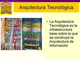 La Arquitectura Tecnológica es la infraestructura base sobre la que se construye la Arquitectura de Información Arquitectura Tecnológica Arquitectura Tecnológica Arquitectura de Información Arquitectura de Participación 
