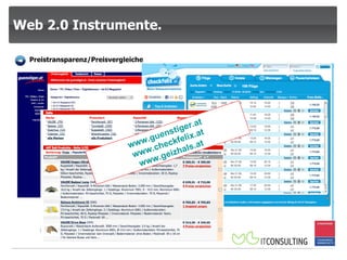 Web 2.0 Instrumente. Preistransparenz/Preisvergleiche www.guenstiger.at www.checkfelix.at www.geizhals.at 