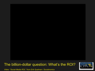 The billion-dollar question: What’s the ROI? Video: “Social Media ROI,” from Erik Qualman / Socialnomics 