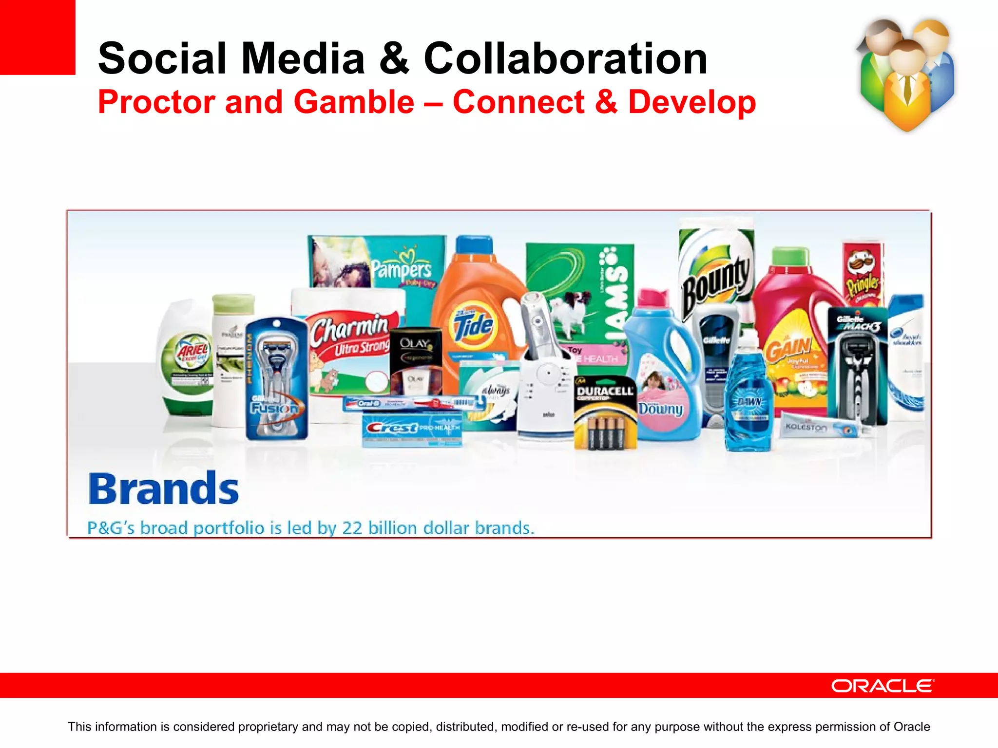 Improve employee productivity  with a unified workspace that combines access to content, applications, processes and social networks. Increase revenue  with an enhanced user experience for relevant information, transactions, and customer support across multiple channels Reduce IT costs  with a composite framework that enables lower integration costs and greater reuse for developers building and deploying applications Social Media & Collaboration Meeting the needs of stakeholders: 