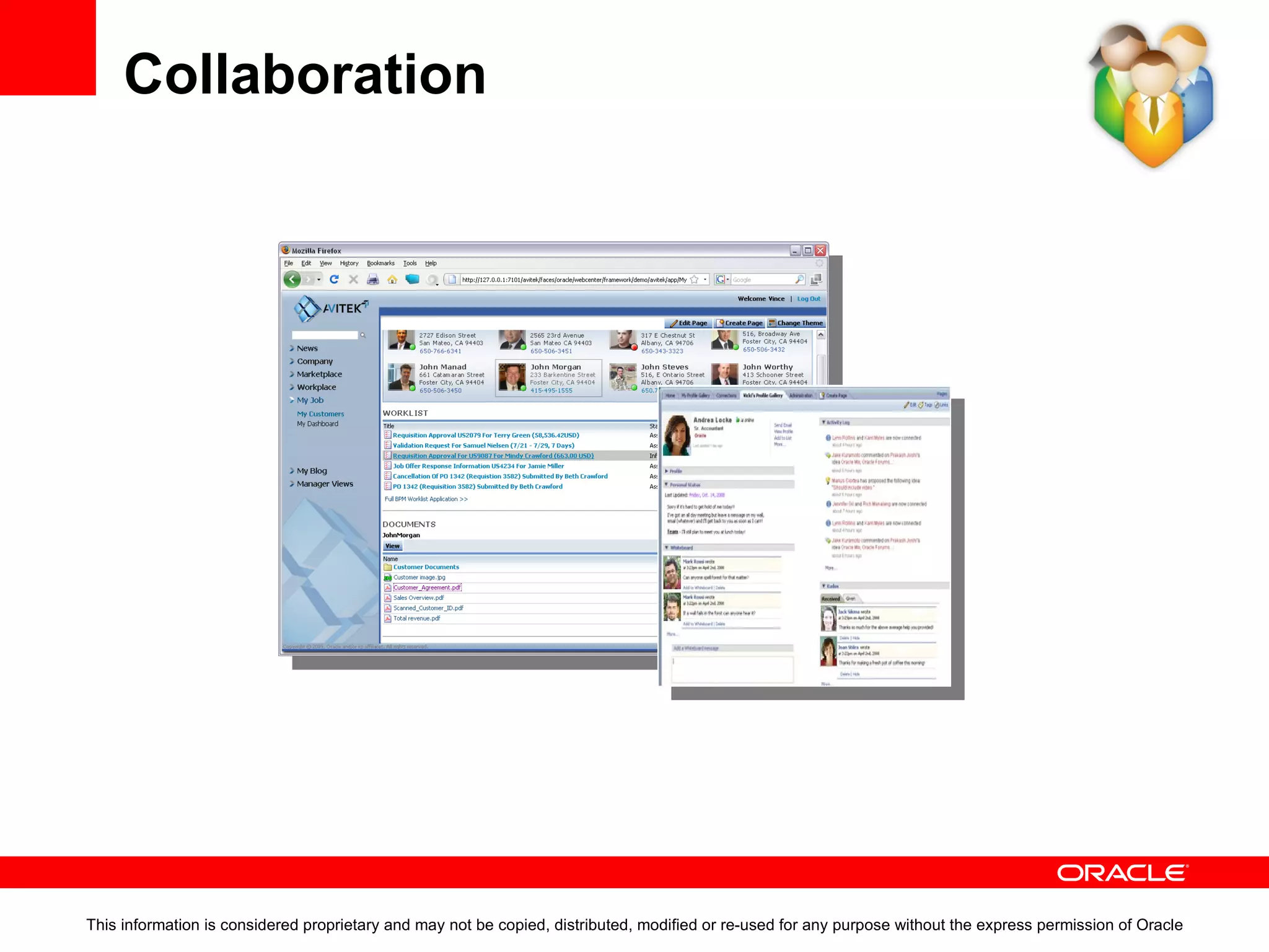 Collaboration  Productivity plus Connecting people Connecting work Collaboration tools and services This information is considered proprietary and may not be copied, distributed, modified or re-used for any purpose without the express permission of Oracle 