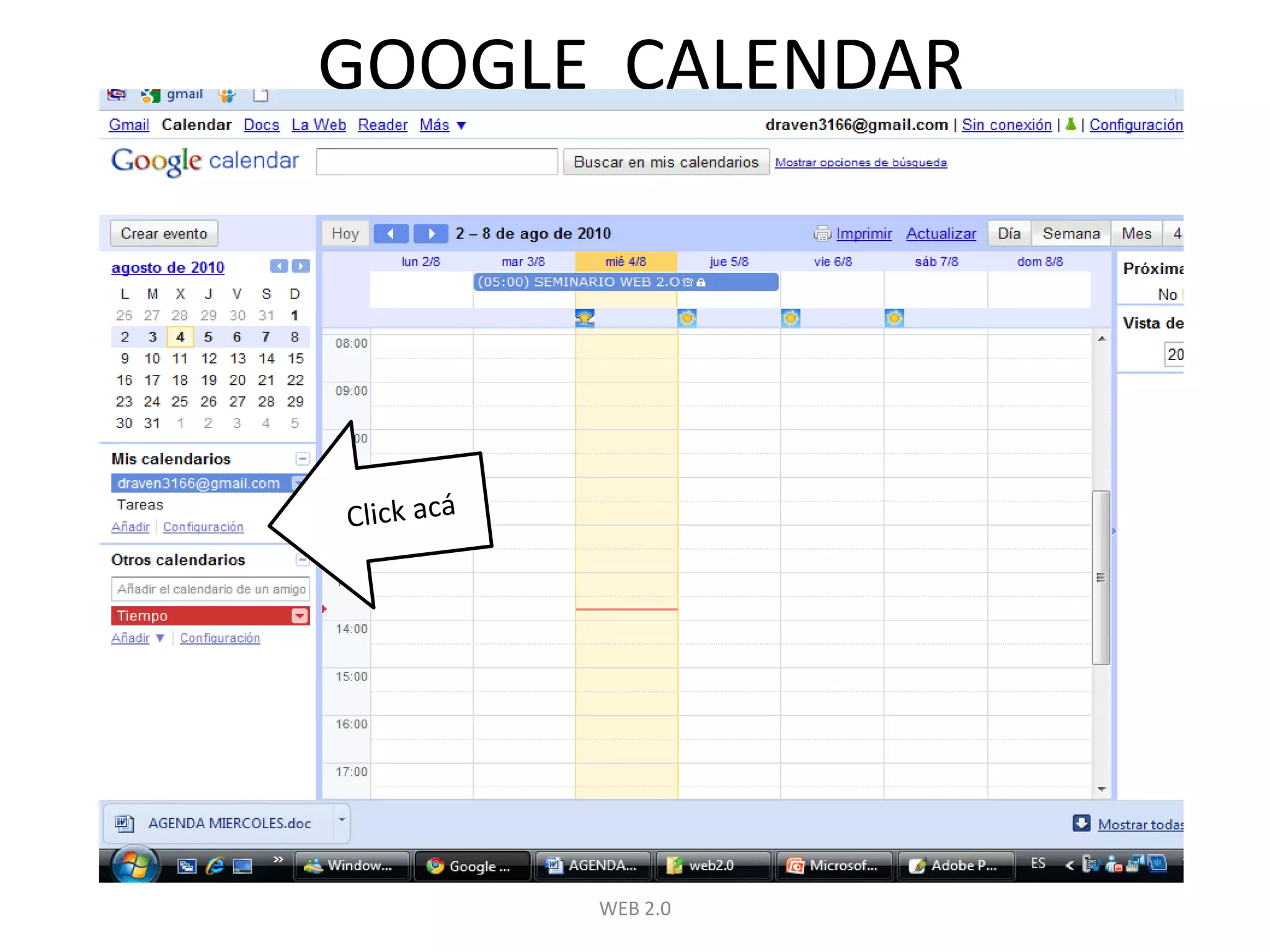 WEB 2.0GOOGLE  CALENDARClick acá