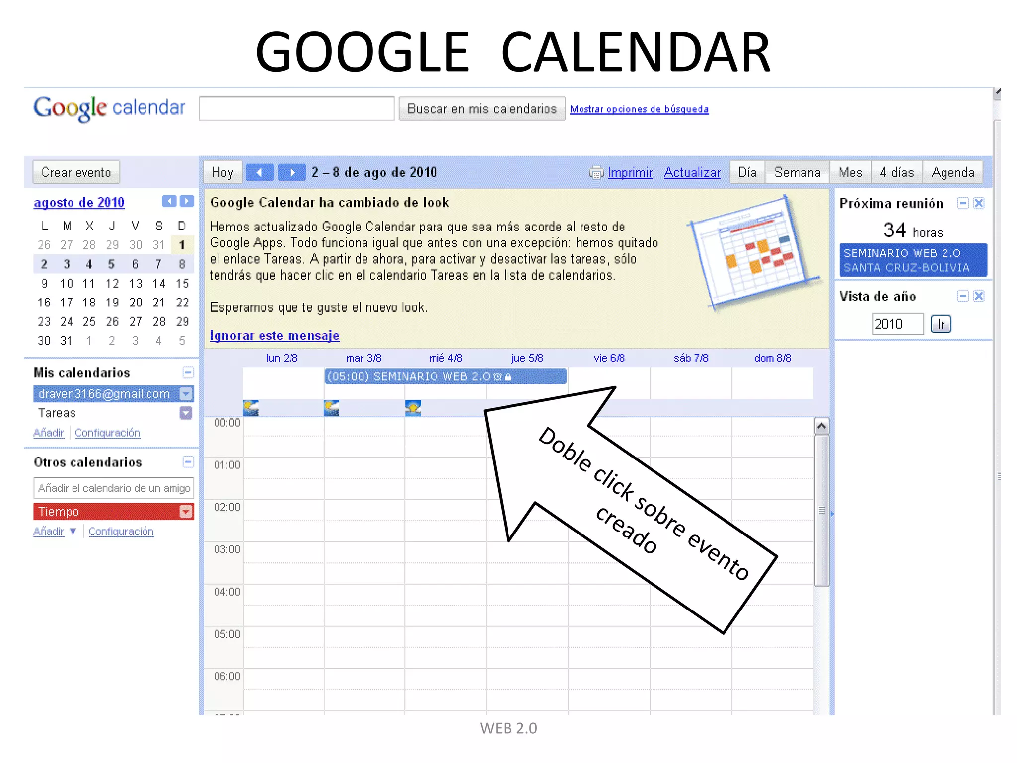WEB 2.0GOOGLE  CALENDARDoble click sobre evento creado