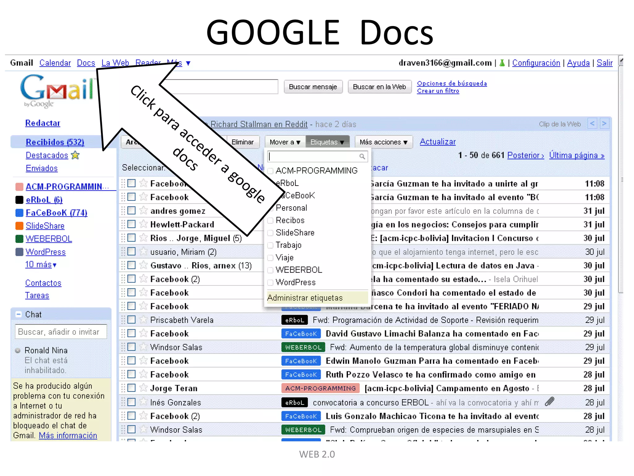 WEB 2.0GOOGLE  DocsClick para acceder a googledocs