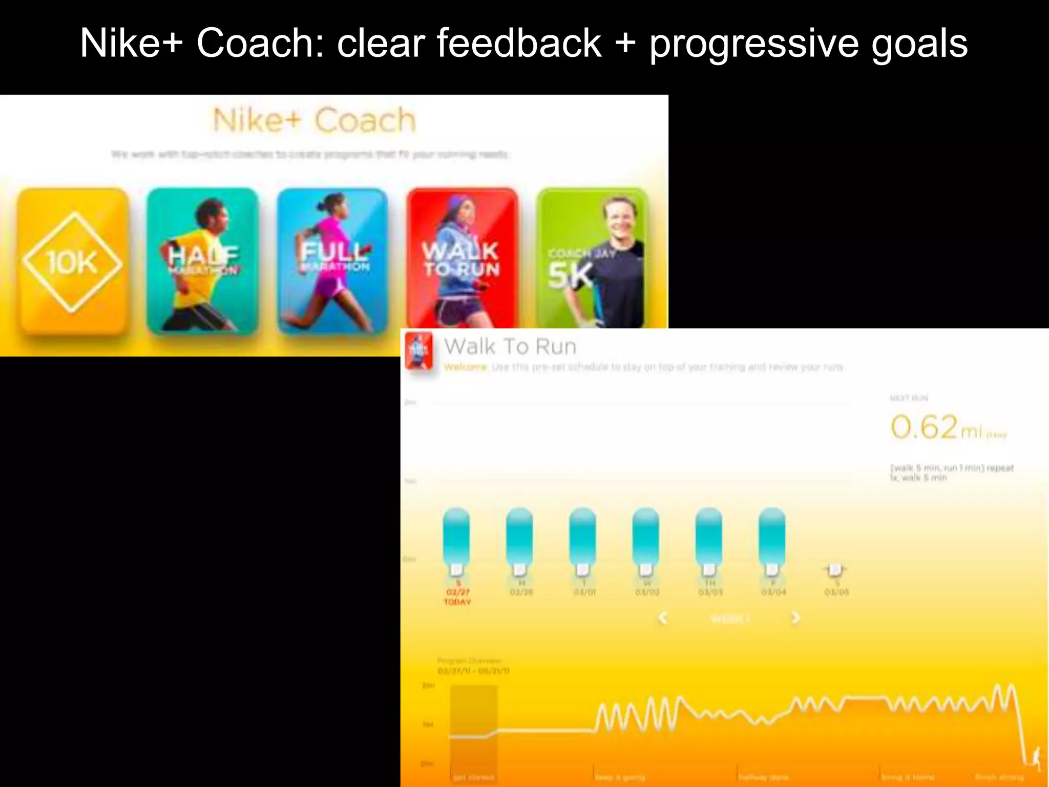 Nike+ Coach: clear feedback + progressive goals