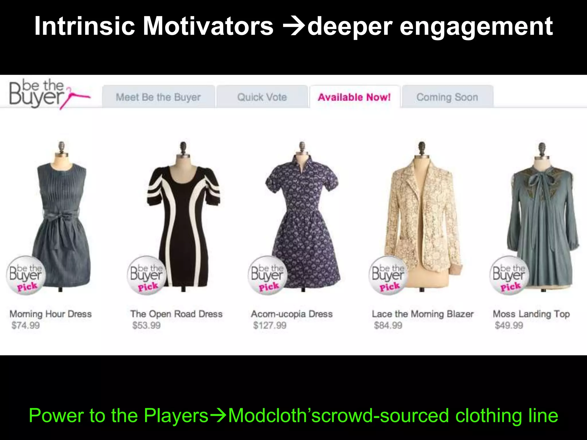 Intrinsic Motivators deeper engagementPower to the PlayersModcloth’scrowd-sourced clothing line