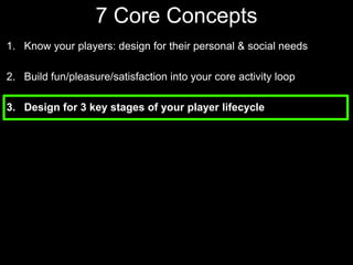 7 Core Concepts <br />Know your players: design for their personal & social needs<br />Build fun/pleasure/satisfaction int...