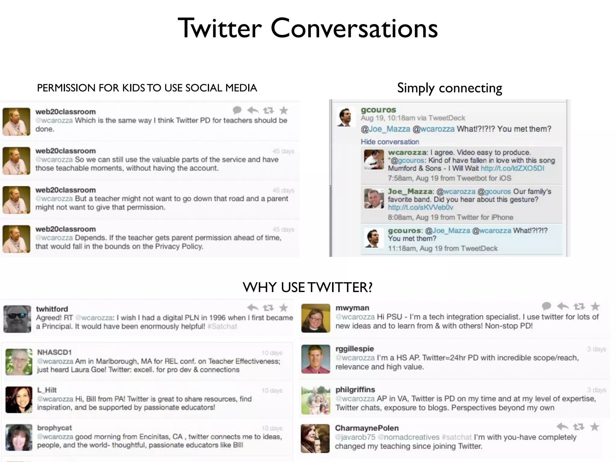 Twitter Conversations
PERMISSION FOR KIDS TO USE SOCIAL MEDIA
WHY USE TWITTER?
Simply connecting
 