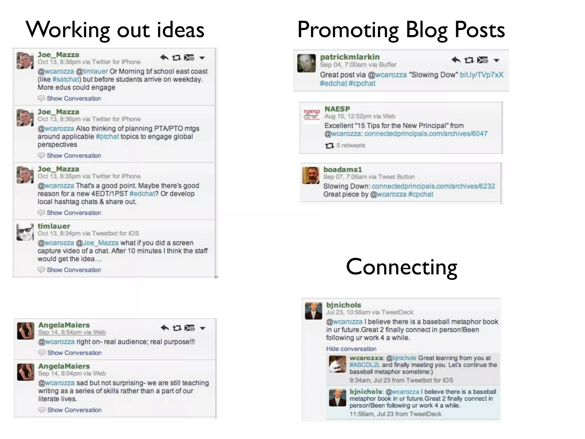 Working out ideas Promoting Blog Posts
Connecting
 