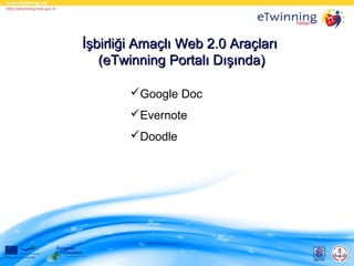 İşbirliği Amaçlı Web 2.0 Araçları
(eTwinning Portalı Dışında)
Google Doc
Evernote
Doodle

 