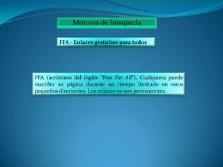 FFA - Enlaces gratuitos para todos

FFA (acrónimo del inglés "Free For All"), Cualquiera puede
inscribir su página durante un tiempo limitado en estos
pequeños directorios. Los enlaces no son permanentes.

 