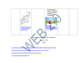 Nombre: Laura Viviana Castro Hernández
Curso: 10-02
2014
https://www.google.com.co/?gfe_rd=cr&ei=MsBBU9G4MuLd8geUrYGADA#q=que+es+long+tail
http://www.desmarkt.com/como-crear-un-blog-en-wordpress-en-8-pasos.html
http://histinf.blogs.upv.es/2010/12/12/historia-de-la-web-2-0/
http://es.wikipedia.org/wiki/Web_2.0
http://histinf.blogs.up
v.es/files/2010/12/ev
olucionweb.jpg
servidor web a
través de Internet
o de una Intranet
mediante un
navegador.
http://portal-
web20.webcindario.c
om/images/web20.pn
g
 