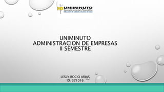 UNIMINUTO
ADMINISTRACION DE EMPRESAS
II SEMESTRE
LESLY ROCIO ARIAS
ID: 371016
 