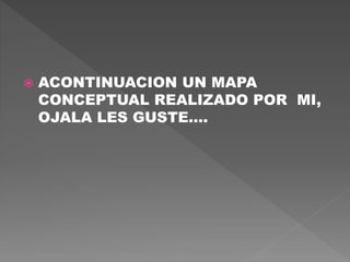  ACONTINUACION UN MAPA
CONCEPTUAL REALIZADO POR MI,
OJALA LES GUSTE….