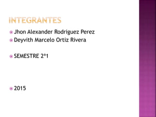  Jhon Alexander Rodriguez Perez
 Deyvith Marcelo Ortiz Rivera
 SEMESTRE 2ª1
 2015
 